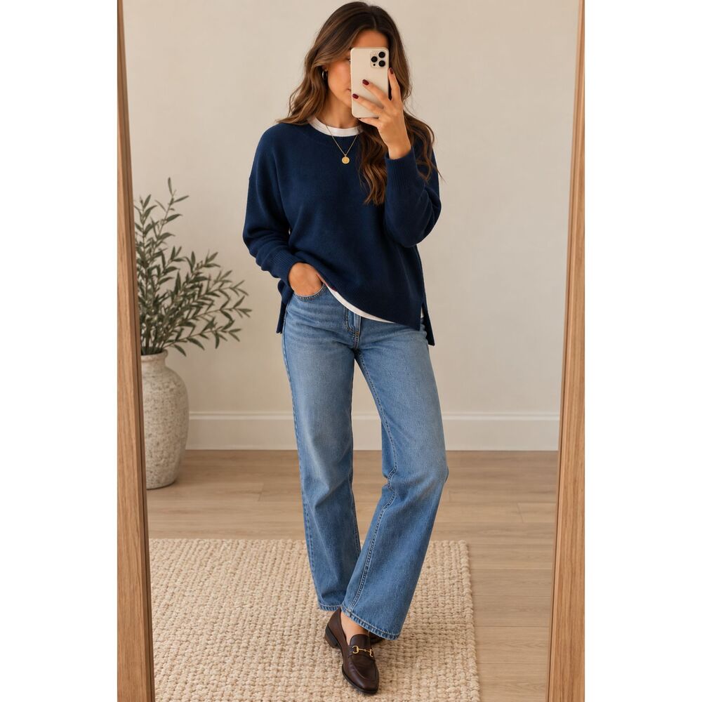 Cynthia Rowley 100% 2-Ply Cashmere Sweater Navy Blue Size Large